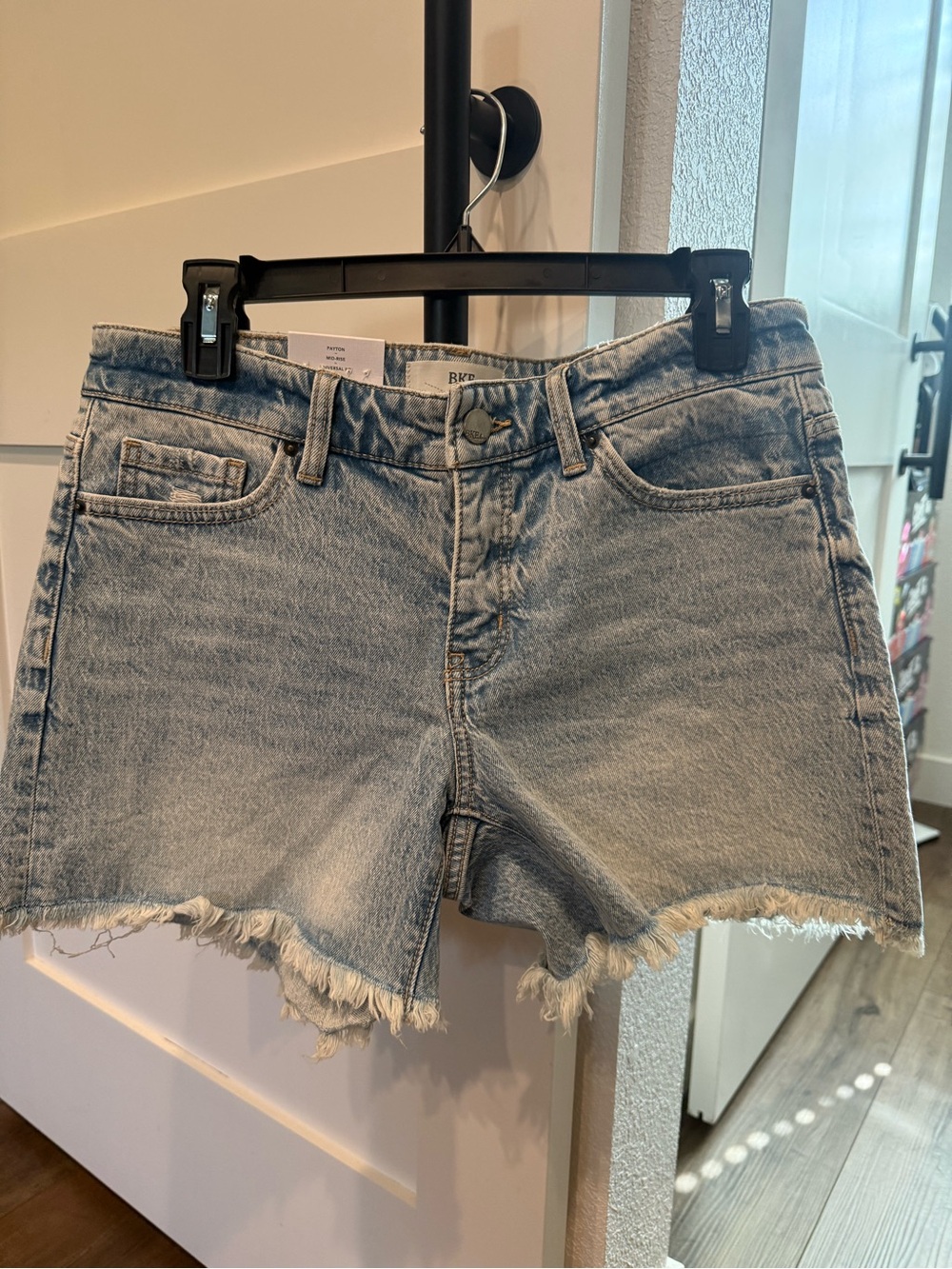 BKE Light Wash Frayed Hem Denim Shorts